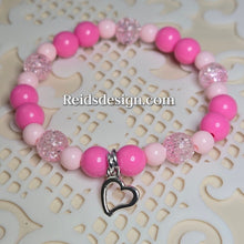 Load image into Gallery viewer, "❤️" Pink beads Heart  ❤️ youth bracelets size 6.5"