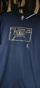 NAVY "OLD SCHOOL HIP HOP CASSETTE" Hand painted T-Shirt  by Reids' Visions.  Unisex Large / Women XL