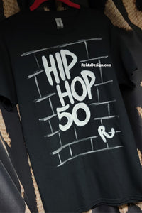 NEW BLACK "HIP HOP 50 BRICK T-SHIRT" Hand Painted by Reids' Design Small Men / Medium Women