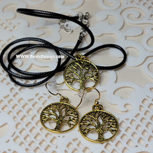 Load image into Gallery viewer, Tree of Life&quot; pendant with 19&quot; leather like cord and earring set