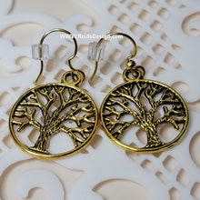 Load image into Gallery viewer, Tree of Life&quot; pendant with 19&quot; leather like cord and earring set