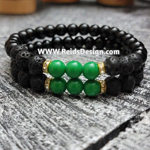 Bracelets Design with black, green  glass and lava beads... size 8.5"