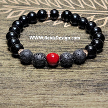 Load image into Gallery viewer, New &quot;❤️&quot;  10mm Black Glass and Lava Bead Bracelet with Red Riverstone Beads ( size 8.5&quot;)