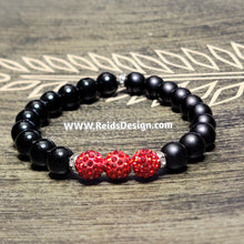 Load image into Gallery viewer, New &quot;❤️&quot;  10mm Black Glass Bracelet with Red Crystal Beads ( size 8.5&quot;)