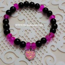 Load image into Gallery viewer, &quot;❤️&quot; Pink &amp; Black Glass &amp; Crystal 8mm Beaded Bracelet with Stainless Steel Heart( size 7.5&quot;)