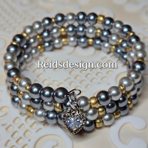 New..  Glass Breads Pearls Wrap Bracelet with Earrings