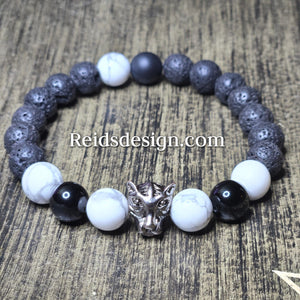 Agate & Howlite Panther Bracelet ( Size 8.5" )