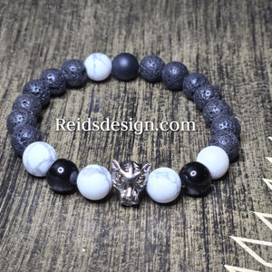 Agate & Howlite Panther Bracelet ( Size 8.5" )