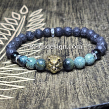 Load image into Gallery viewer, 8mm Lion Bracelet Designed  Lava, Gem and Onyx Beads..( size 8.5&quot; )