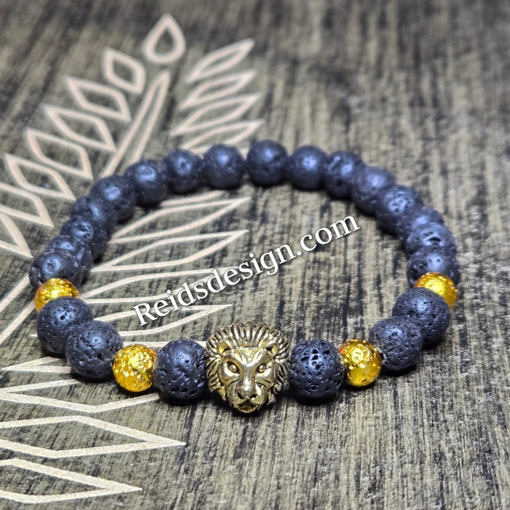 8mm Lion Bracelet Designed with Lava Beads..( size 8.5