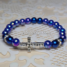 Load image into Gallery viewer, &quot;IRIS&quot;  Cross Bracelets with Blue Acrylic Beads ( size 8.5&quot;)