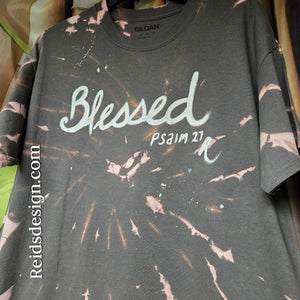New BLESSED  Hand Painted Made Bleach Tie Dye T-shirt Men Large / Women XL
