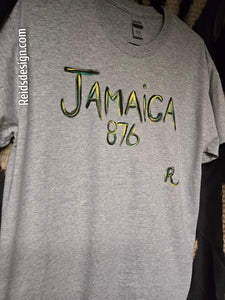 "Jamaica 876 " Hand Painted T-Shirts by Reids' Design.  (Size Men L / Women XL)