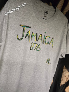 "Jamaica 876 " Hand Painted T-Shirts by Reids' Design.  (Size Men L / Women XL)