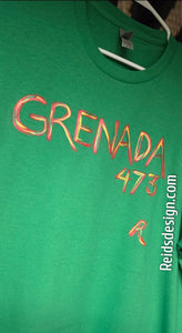 "GRENADA 473 " Hand Painted T-Shirts by Reids' Design.  (Size Men XL / Women 1XL)