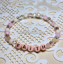 Load image into Gallery viewer, &quot;FAITH&quot; 6mm mixed pink, clear and white Beaded Bracelet.     ( size 7.5&quot; )