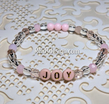 Load image into Gallery viewer, &quot;JOY&quot; 6mm mixed pink, clear and white Beaded Bracelet.     ( size 7.5&quot; )