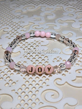 Load image into Gallery viewer, &quot;JOY&quot; 6mm mixed pink, clear and white Beaded Bracelet.     ( size 7.5&quot; )