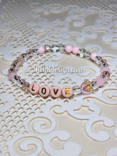 Load image into Gallery viewer, &quot;LOVE&quot; 6mm mixed pink, clear and white Beaded Bracelet.     ( size 7.5&quot; )