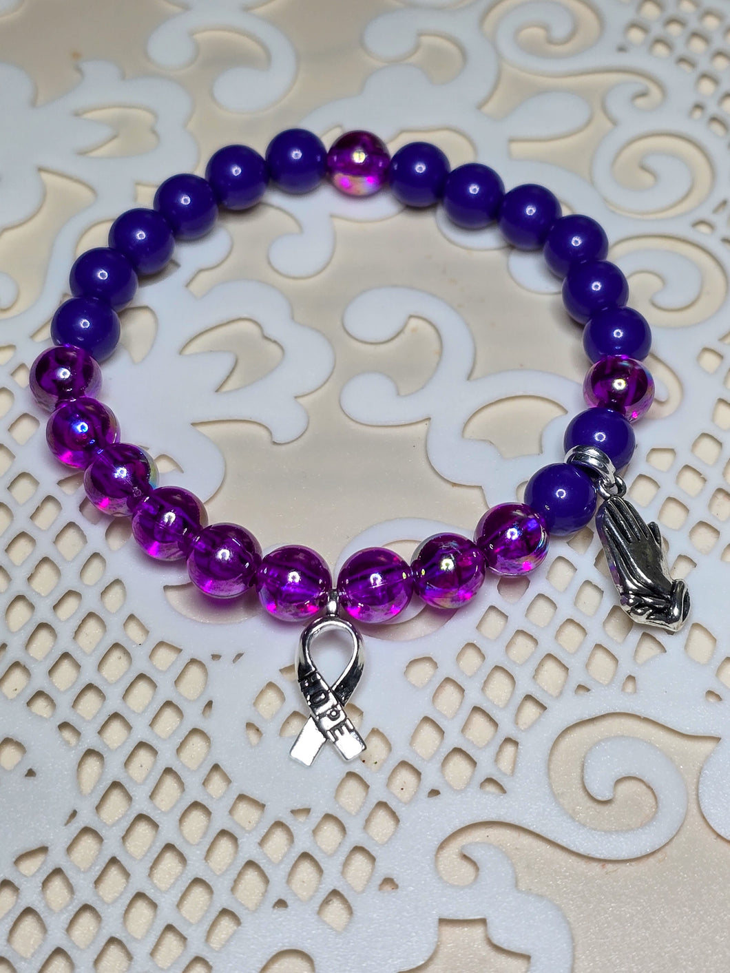 HOPE Purple 8mm Glass and Acrylic Beaded Bracelet ( size 7.5