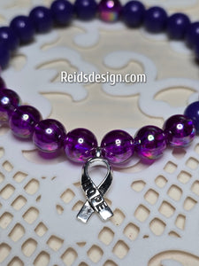 HOPE Purple 8mm Glass and Acrylic Beaded Bracelet ( size 7.5")