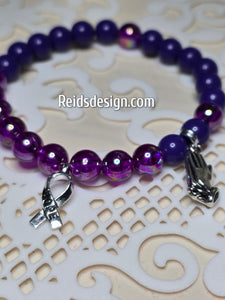 HOPE Purple 8mm Glass and Acrylic Beaded Bracelet ( size 7.5")