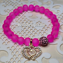 Load image into Gallery viewer, Bright Pink Frosted 8mm Glass Beaded Bracelet with a ❤️ Heart ( size 7.5&quot;)