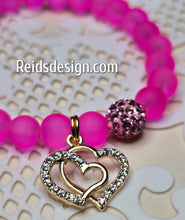 Load image into Gallery viewer, Bright Pink Frosted 8mm Glass Beaded Bracelet with a ❤️ Heart ( size 7.5&quot;)