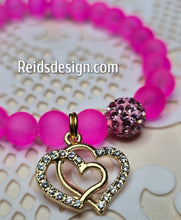 Load image into Gallery viewer, Bright Pink Frosted 8mm Glass Beaded Bracelet with a ❤️ Heart ( size 7.5&quot;)