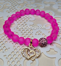 Load image into Gallery viewer, Bright Pink Frosted 8mm Glass Beaded Bracelet with a ❤️ Heart ( size 7.5&quot;)