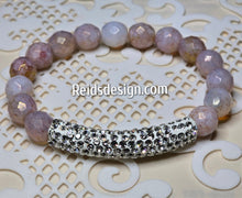 Load image into Gallery viewer, Milky Topaz Pink Czech Glass Rinestone Bar 10mm Beaded Bracelet.  Size 7.5