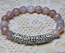 Load image into Gallery viewer, Milky Topaz Pink Czech Glass Rinestone Bar 10mm Beaded Bracelet.  Size 7.5