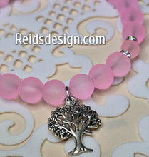 Load image into Gallery viewer, &quot;Tree of Life&quot;  Bracelet with Pink 6mm Frosted Glass Beads ( size 7.5&quot;)