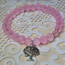 Load image into Gallery viewer, &quot;Tree of Life&quot;  Bracelet with Pink 6mm Frosted Glass Beads ( size 7.5&quot;)