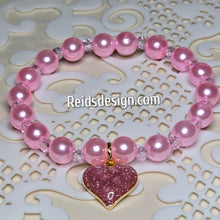 Load image into Gallery viewer, Pink 8mm Glass Pearls Bracelet with Pink Heart... size 7.5&quot;