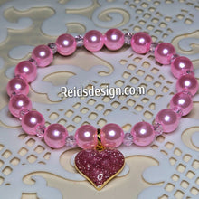 Load image into Gallery viewer, Pink 8mm Glass Pearls Bracelet with Pink Heart... size 7.5&quot;