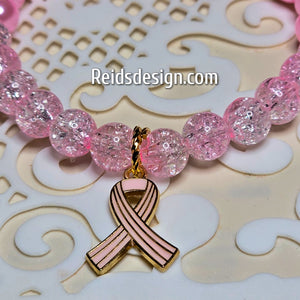 Pink Breast Cancer Awareness Bracelet with 8mm Glass Pearls... size 7.5"