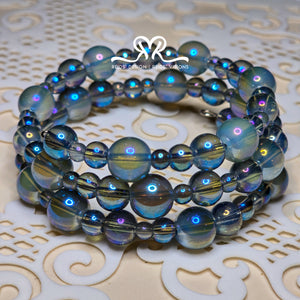 Blue Irridescent Glass Bead Wrap Bracelet