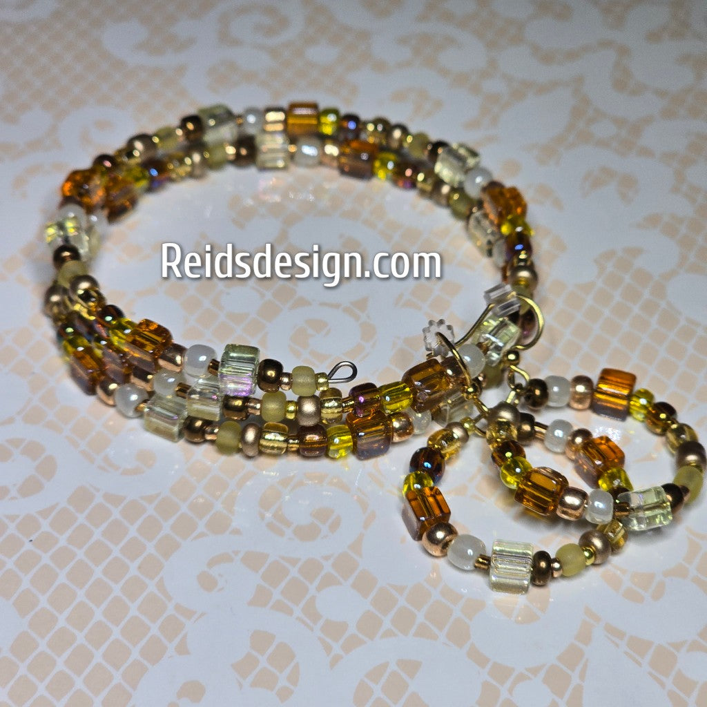 Glass Seed Bead Wrap Bracelet  and Hoop Earrings