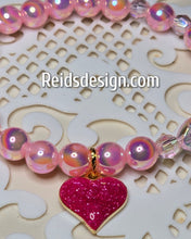 Load image into Gallery viewer, Glass Pearls and Acrylic Breaded  Bracelet with a Pink Heart ..... size 7.5&quot;