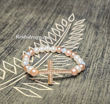 Load image into Gallery viewer, New &quot;IRIS&quot; Cross Bracelets with 8mm Multi Color Beads ( size 7.5&quot;)