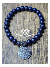 Load image into Gallery viewer, New Graduation 8mm Black wood and Lava Charm Bracelet (size 8.5 inches)