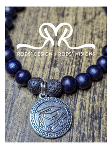 New Graduation 8mm Black wood and Lava Charm Bracelet (size 8.5 inches)