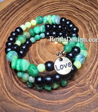 Load image into Gallery viewer, New Love Wrap Bracelet with Wood, Green Jade and Yellow Mountain Jade Gemstone Wrap Bracelet. #Jamaica #NSU Colors 💚🫶🏾💛🫶🏾🖤