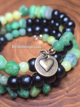 Load image into Gallery viewer, New Love Wrap Bracelet with Wood, Green Jade and Yellow Mountain Jade Gemstone Wrap Bracelet. #Jamaica #NSU Colors 💚🫶🏾💛🫶🏾🖤