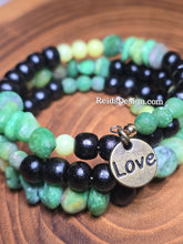 Load image into Gallery viewer, New Love Wrap Bracelet with Wood, Green Jade and Yellow Mountain Jade Gemstone Wrap Bracelet. #Jamaica #NSU Colors 💚🫶🏾💛🫶🏾🖤