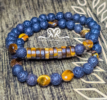 Load image into Gallery viewer, New....8mm Tiger Eye and Lava Beaded Bracelet Set ( sized 8.5")