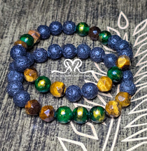 Load image into Gallery viewer, New 10mm Tiger Eye,  Lava,  and Mountain Jade set ... sized 8.5"