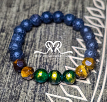 Load image into Gallery viewer, New 10mm Tiger Eye,  Lava,  and Mountain Jade set ... sized 8.5"