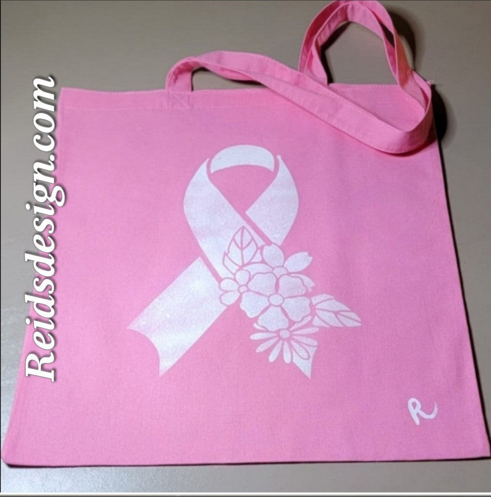 Painted Tote Bag and Handmade Bracelet (size 7.5 inches) for Breast Cancer Awareness Month.